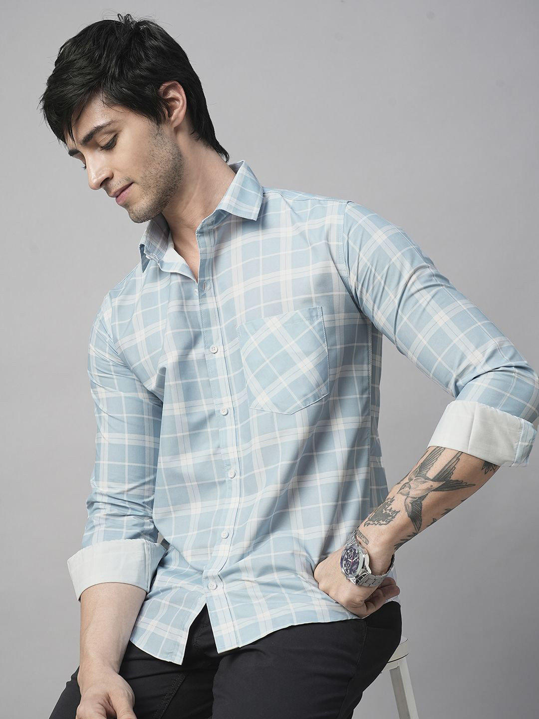 

TRYBUY.IN Men Standard Spread Collar Buffalo Checked Cotton Casual Shirt, Multi