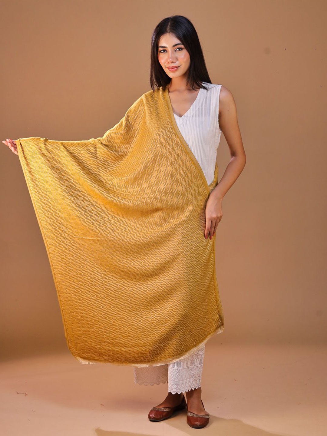 

SWI Stylish Women Woven Design Fringed Ombre Stole, Mustard