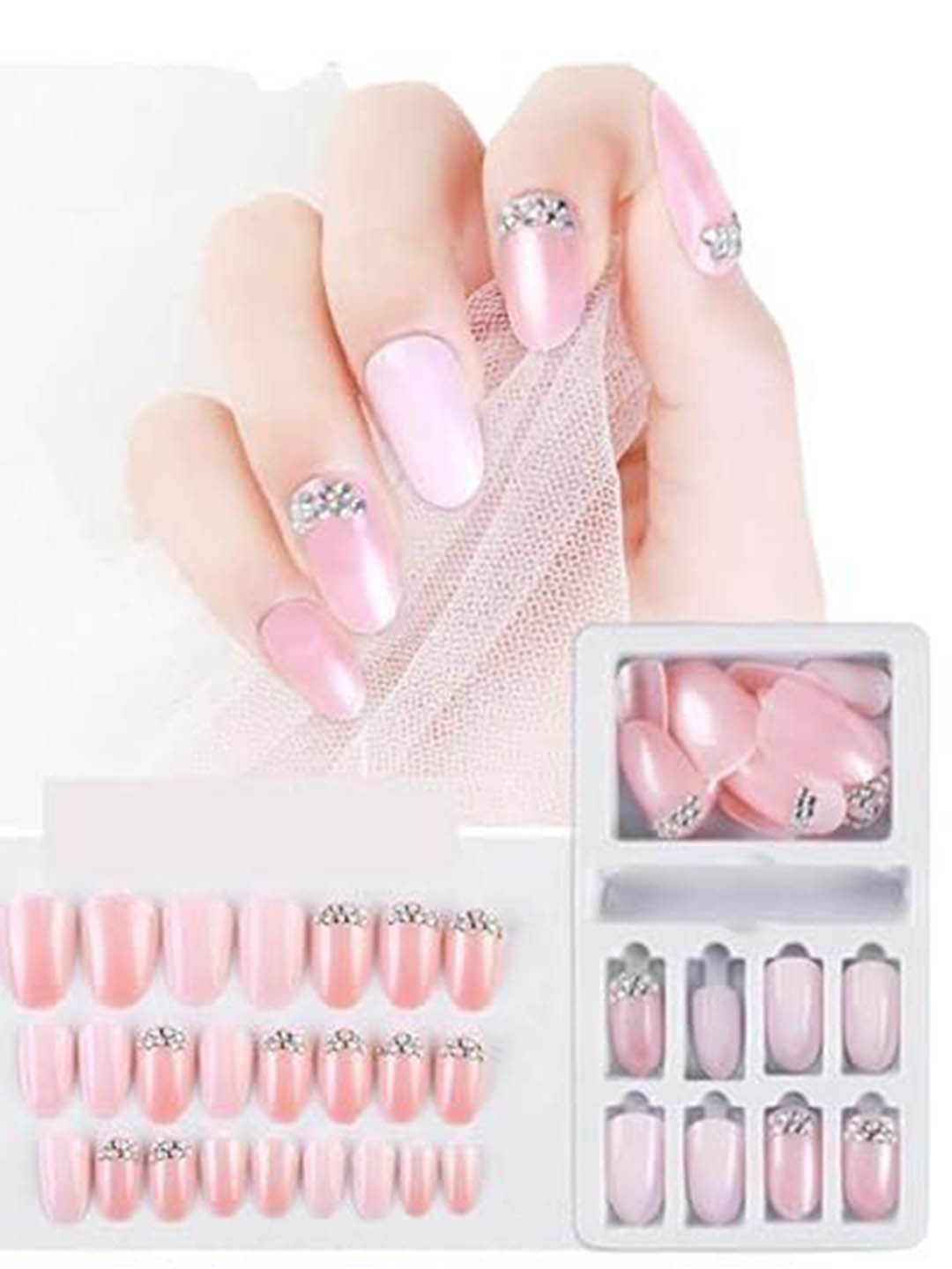

Coslifestore 24 Pcs Press On Ready To Use Acrylic Gel Nails - Metallic Pink 03