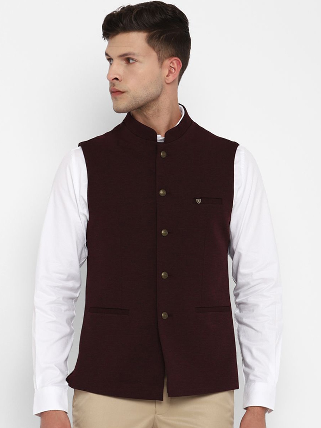 

Turtle Woven Design Pure Cotton Nehru Jacket, Purple