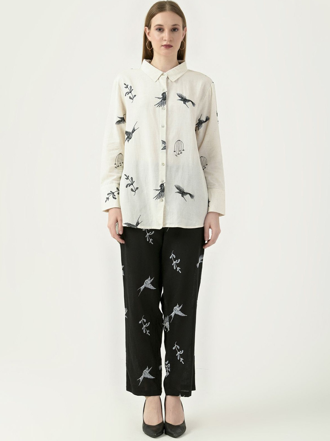 

Albion By CnM Embroidered Long Sleeves Shirt With Trousers, Cream
