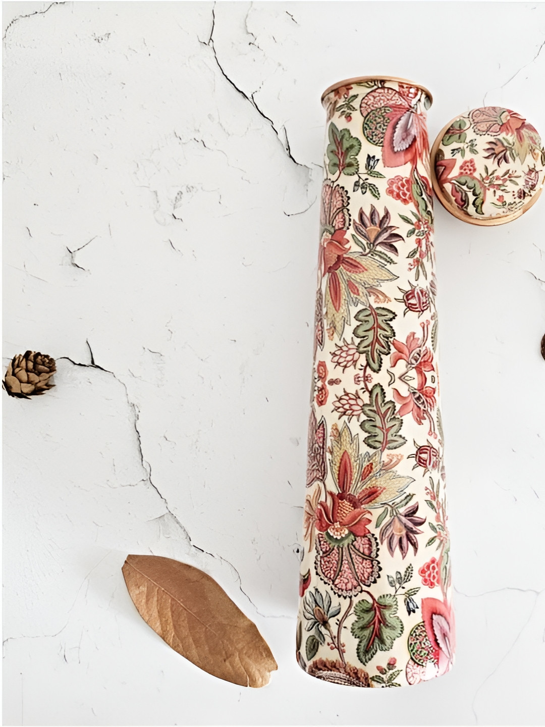 

BLANK SLATE HOME Kalamkari Copper Toned & Green Printed Water Bottle 750ml