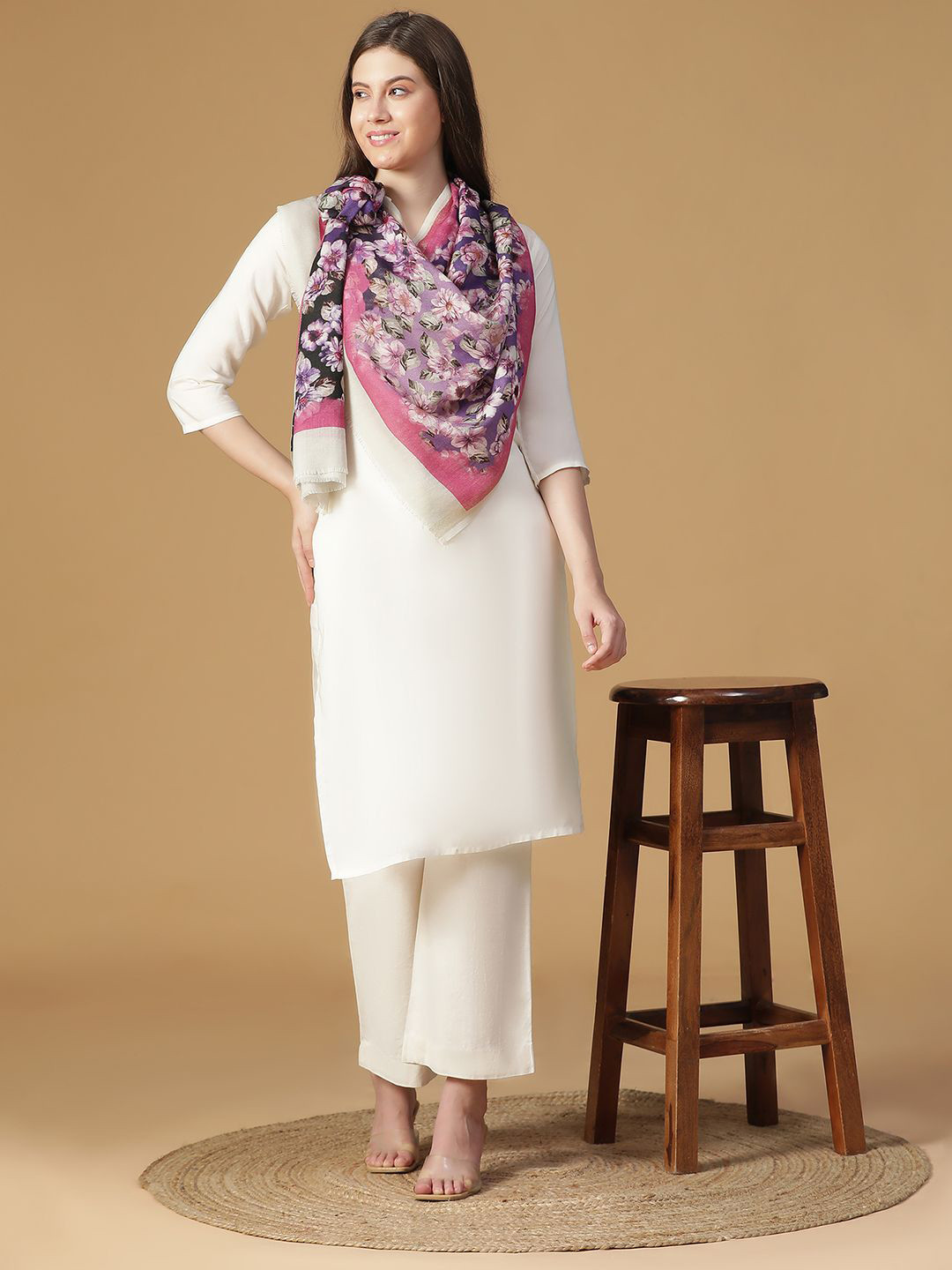 

SHINGORA Women Floral Printed Stole, Purple