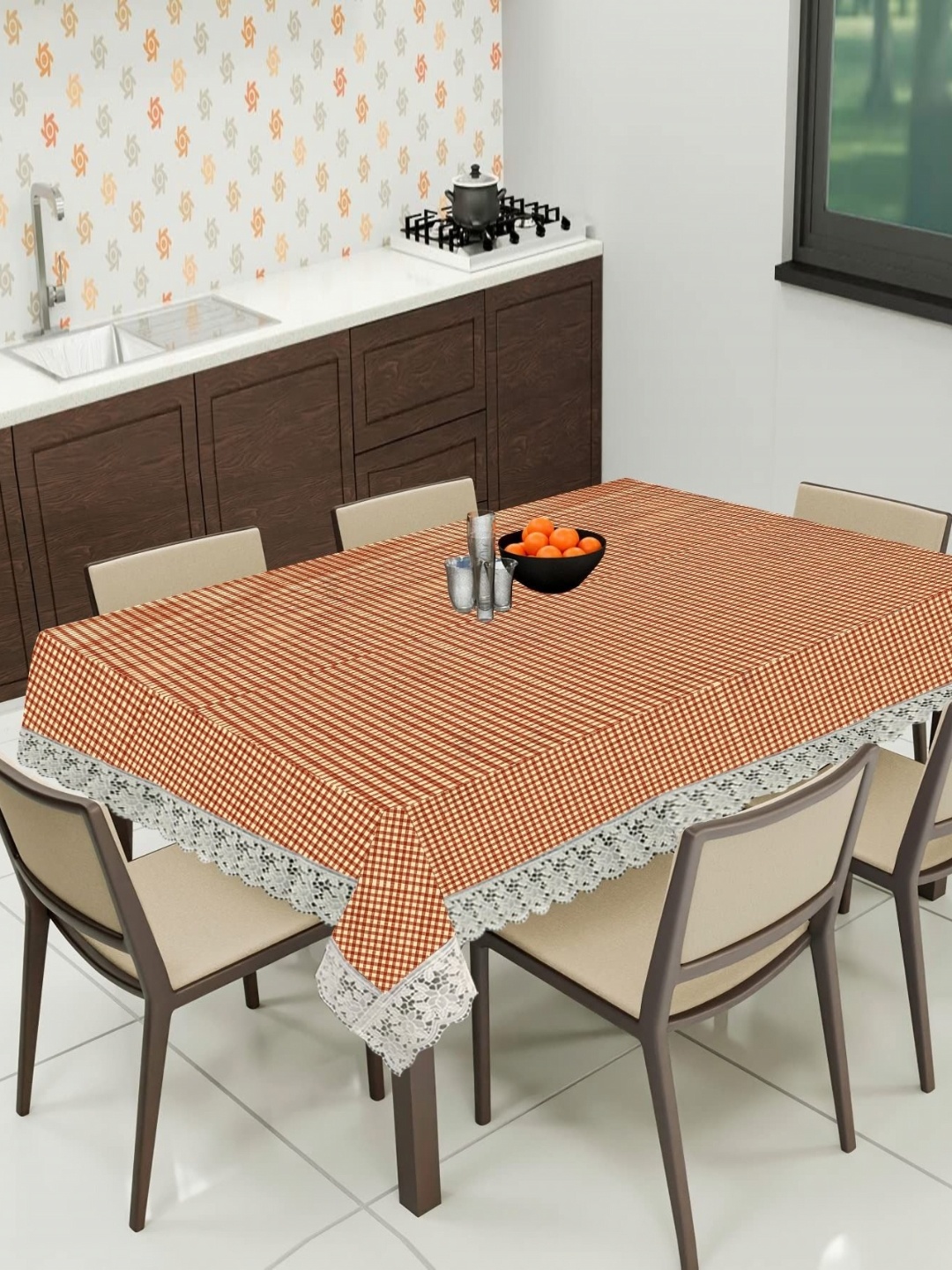 

LooMantha Brown Checked Printed Waterproof 6-Seater Table Cover