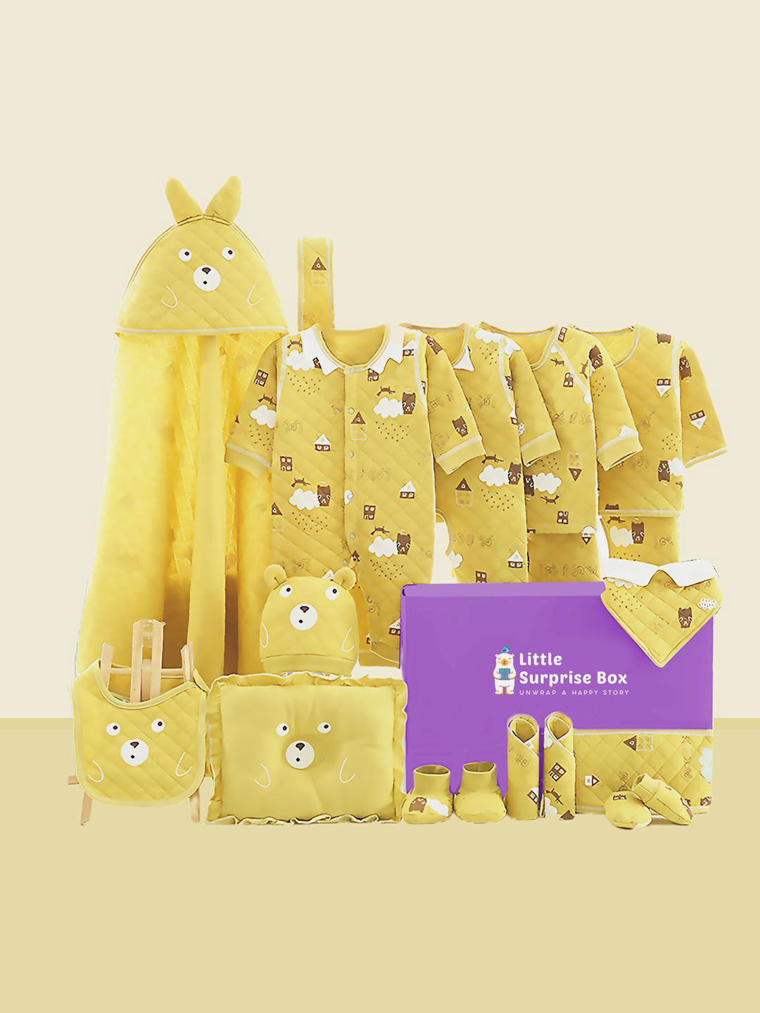 

Little Surprise Box LLP Pack Of 19 Infants Pure Cotton Newborn Baby Apparel Gift Set, Yellow