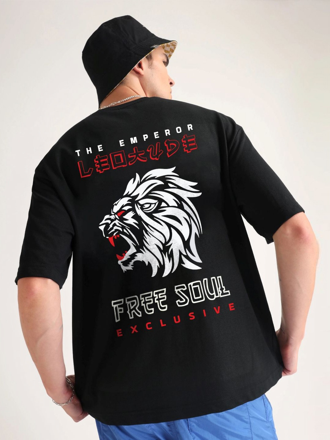 

Leotude Men Graphic Printed Round Neck Cotton Oversized T-shirt, Black