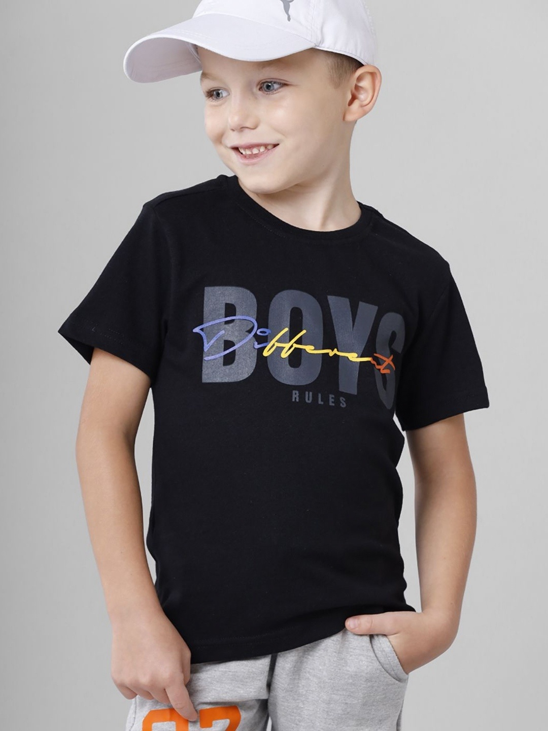 

BAESD Boys Typography Printed Round Neck Cotton T-shirt, Black