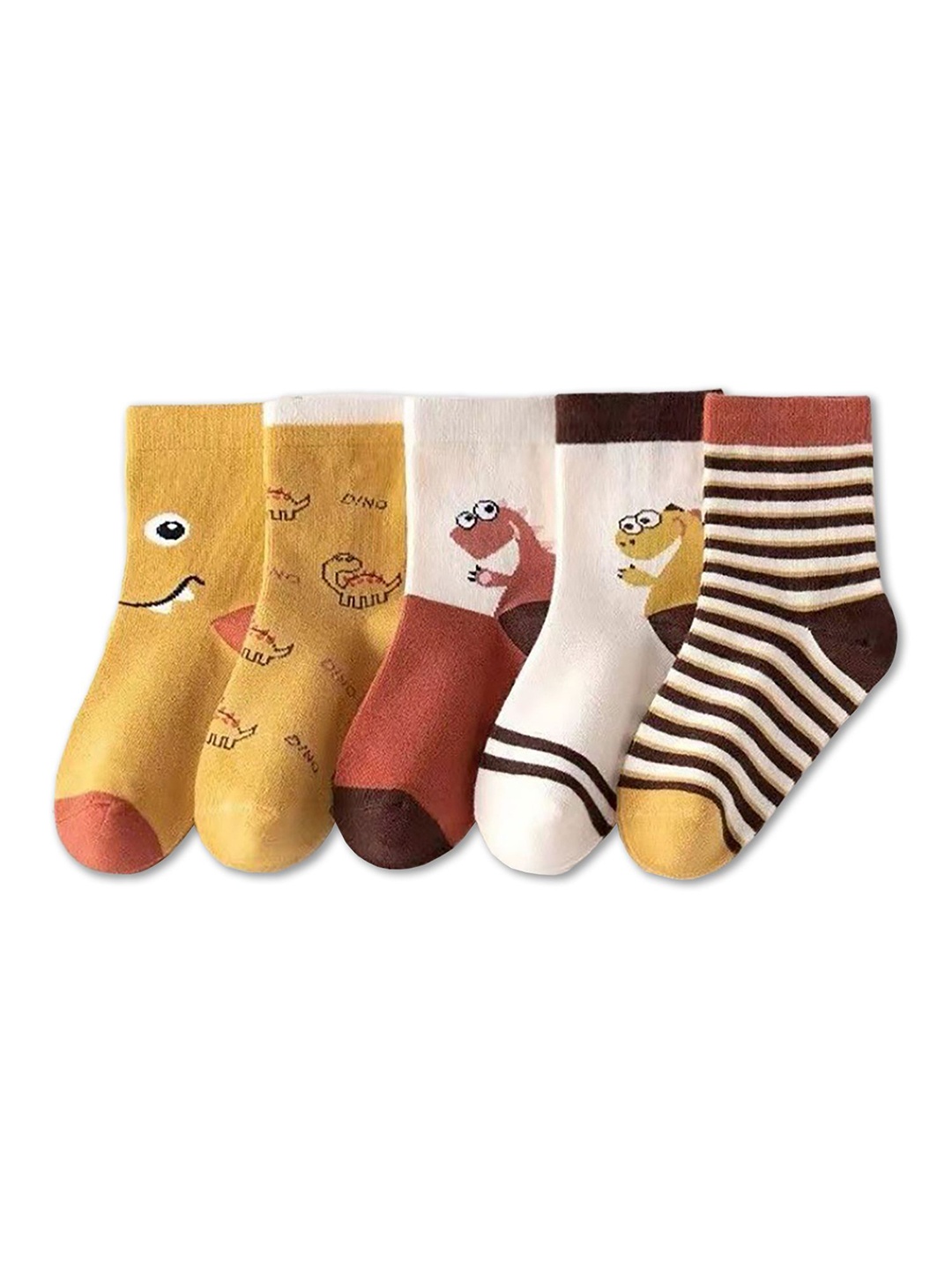 

SYGA Kids Pack Of 5 Dinosaur Design Patterned Cotton Above Ankle Length Socks, Mustard