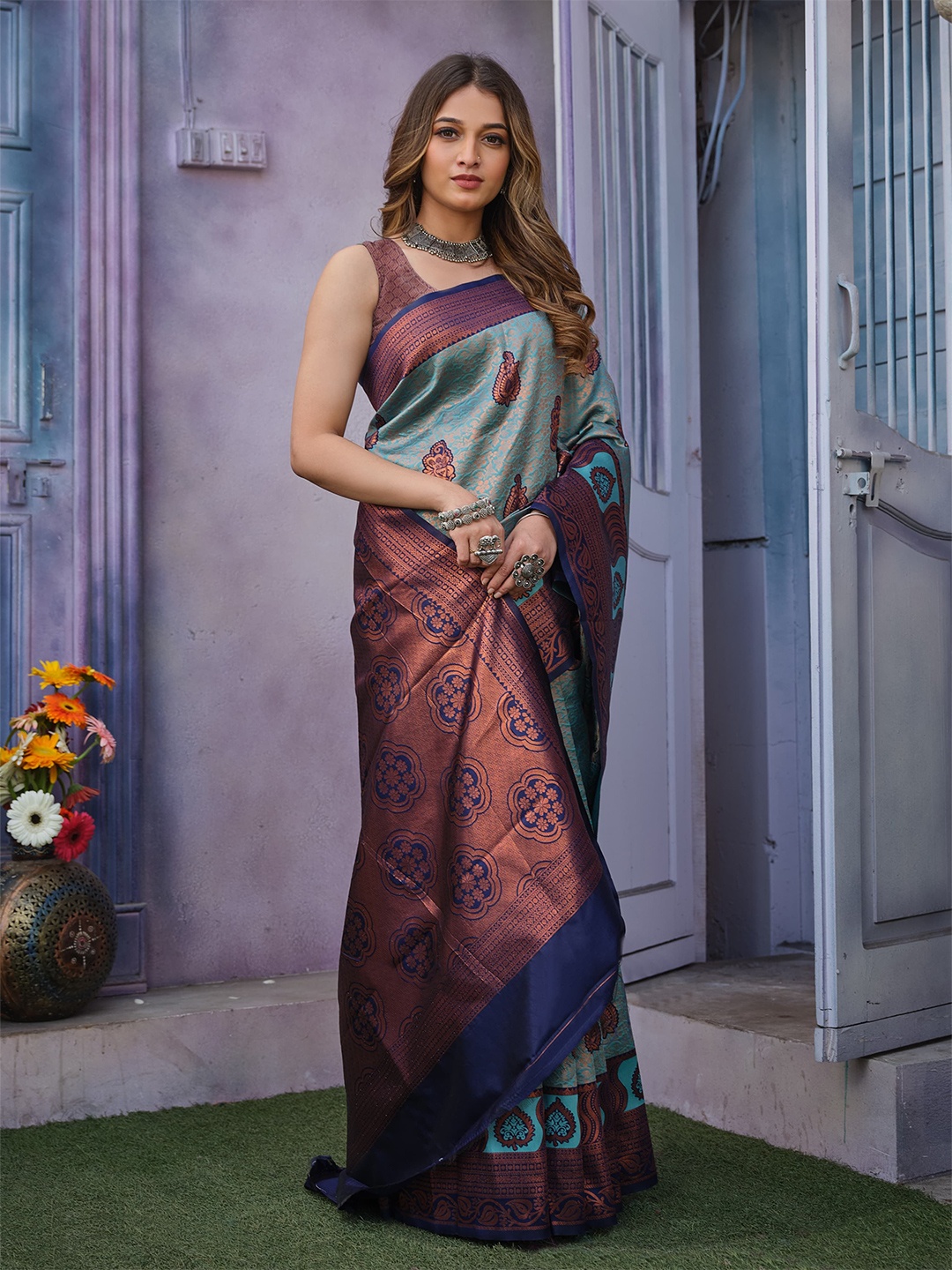 

Quelea Woven Design Zari Pure Silk Banarasi Saree, Sea green