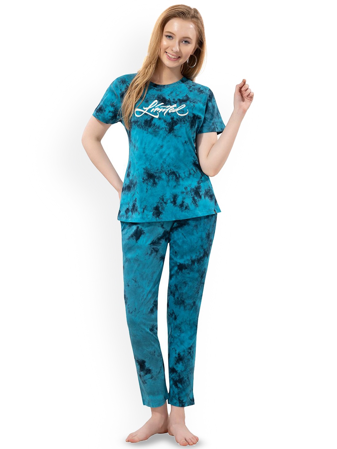 

TITTLI Women Tie and Dye Printed Night suit, Blue