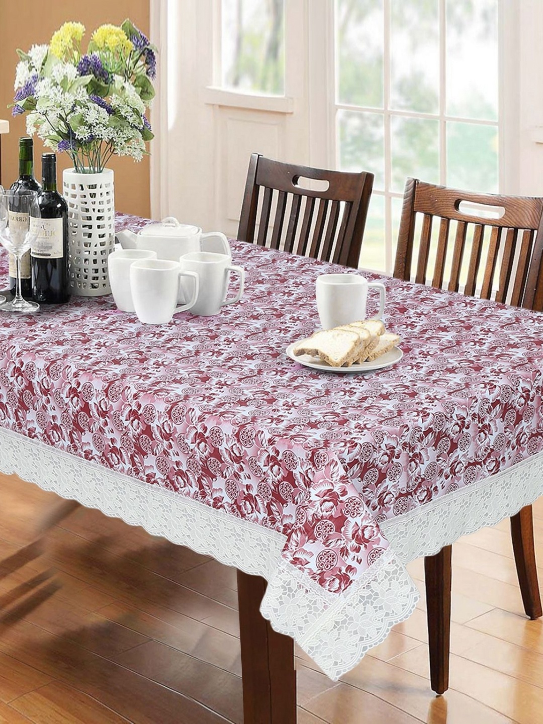 

LooMantha Pink Floral Printed Waterproof 6-Seater Table Cover