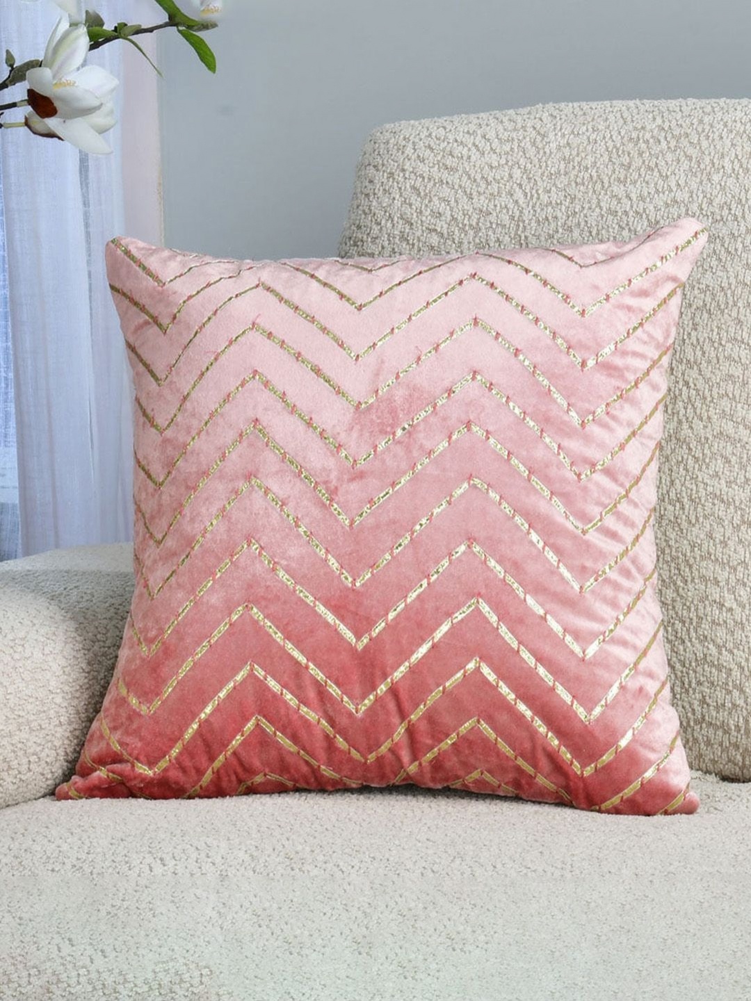 

Athome by Nilkamal Pink & Gold Toned Embellished Square Cushion Cover