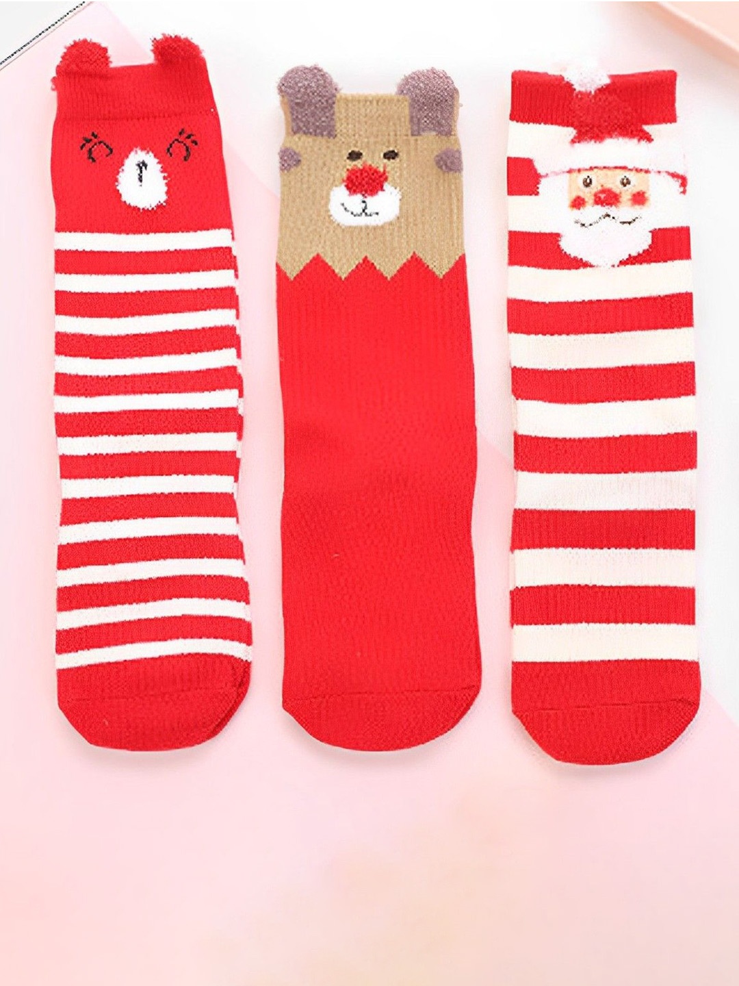 

SYGA Kids Pack Of 3 Patterned Combed Cotton Above Knee Socks, Red