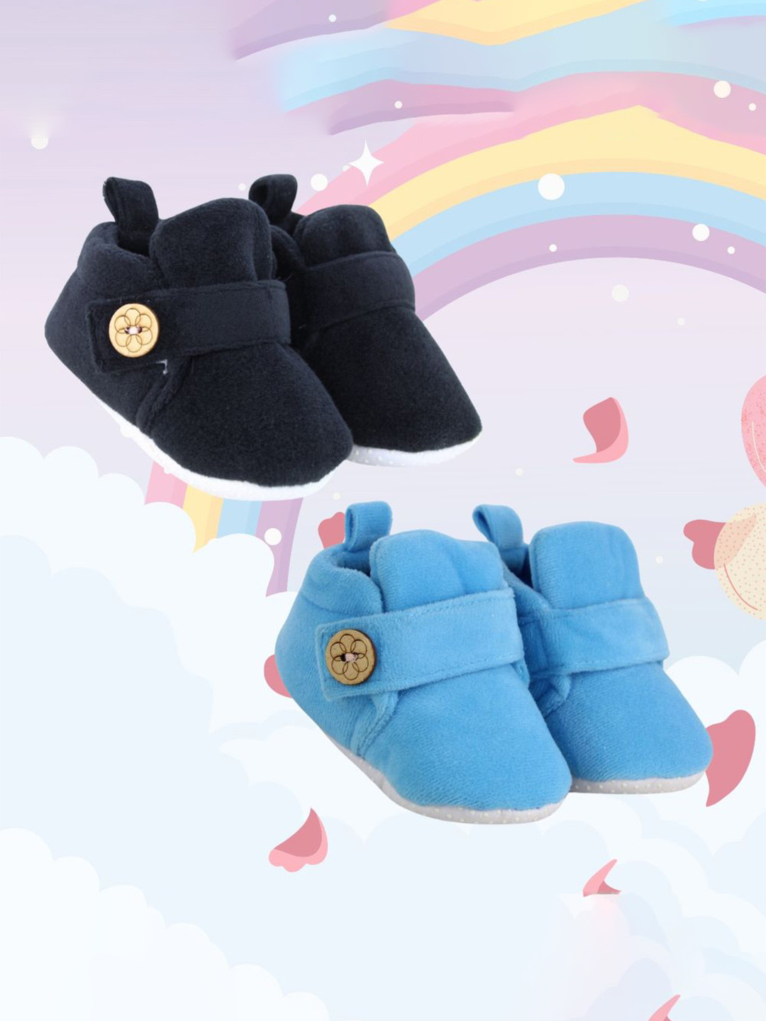 

NESKA MODA Pack Of 2 Unisex Kids Cotton Booties, Black