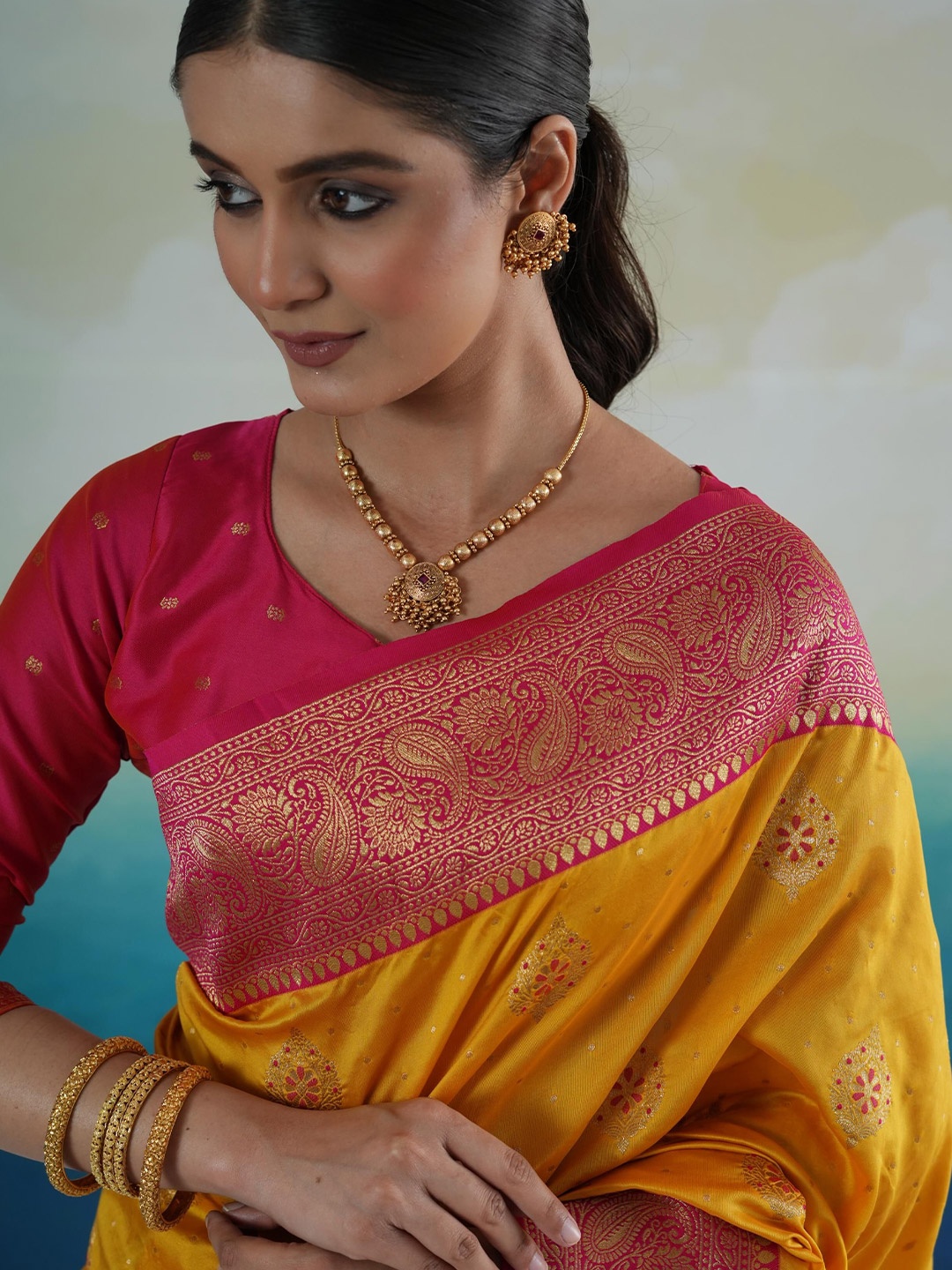 

Sangria Woven Design Zari Banarasi Saree, Yellow