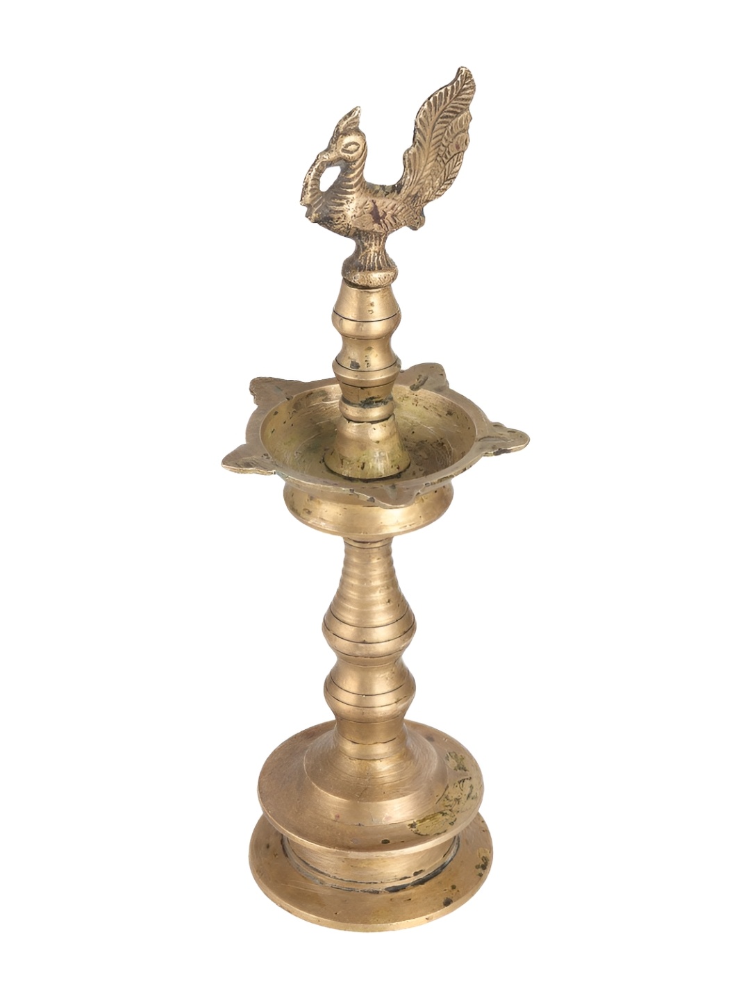 

Indianshelf Gold Toned Textured Brass Diwali Peacock Diya Oil Lamp