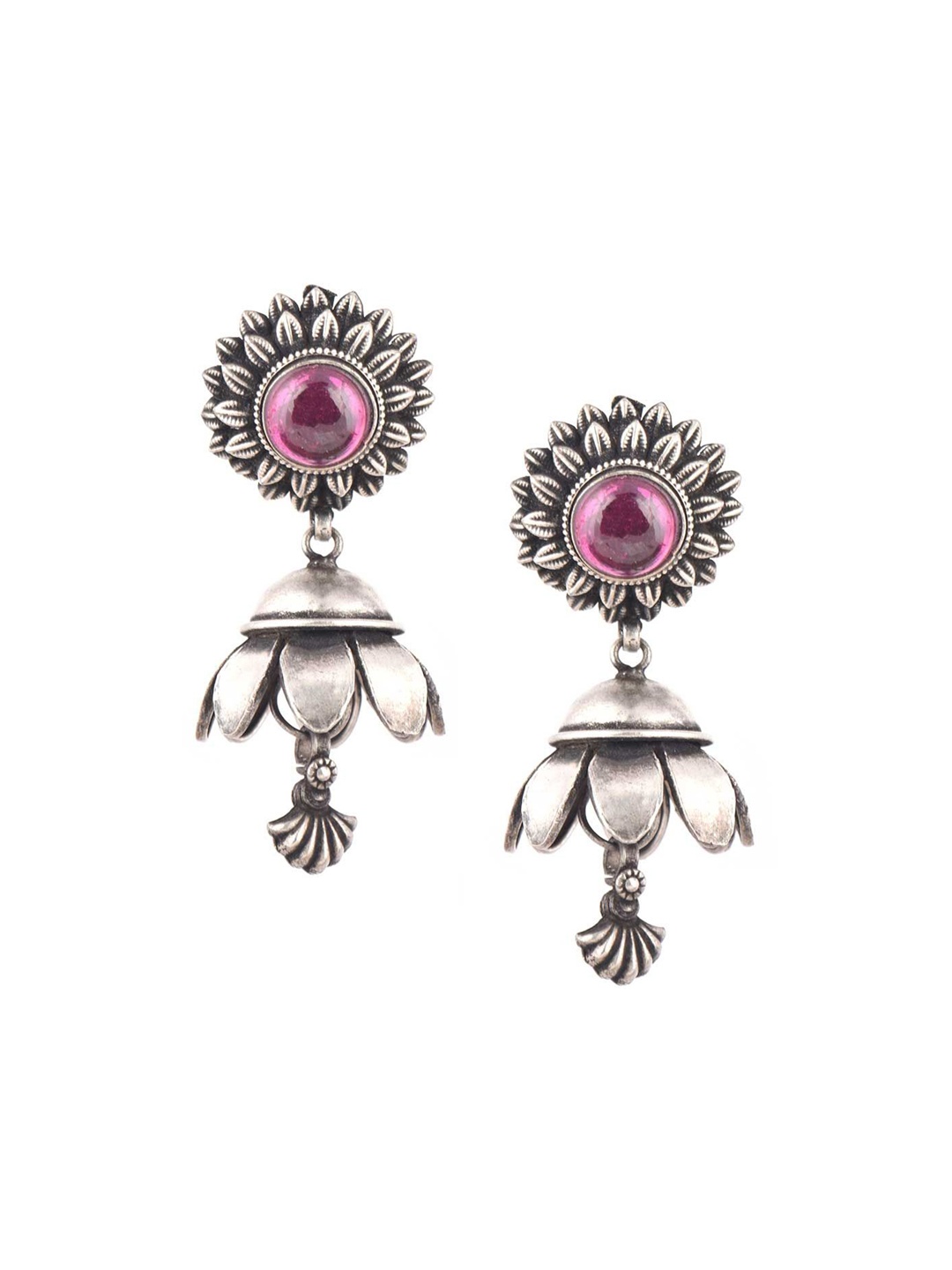 

Indianshelf 92.5 Sterling Silver Dome Shaped Stone Studded Jhumkas
