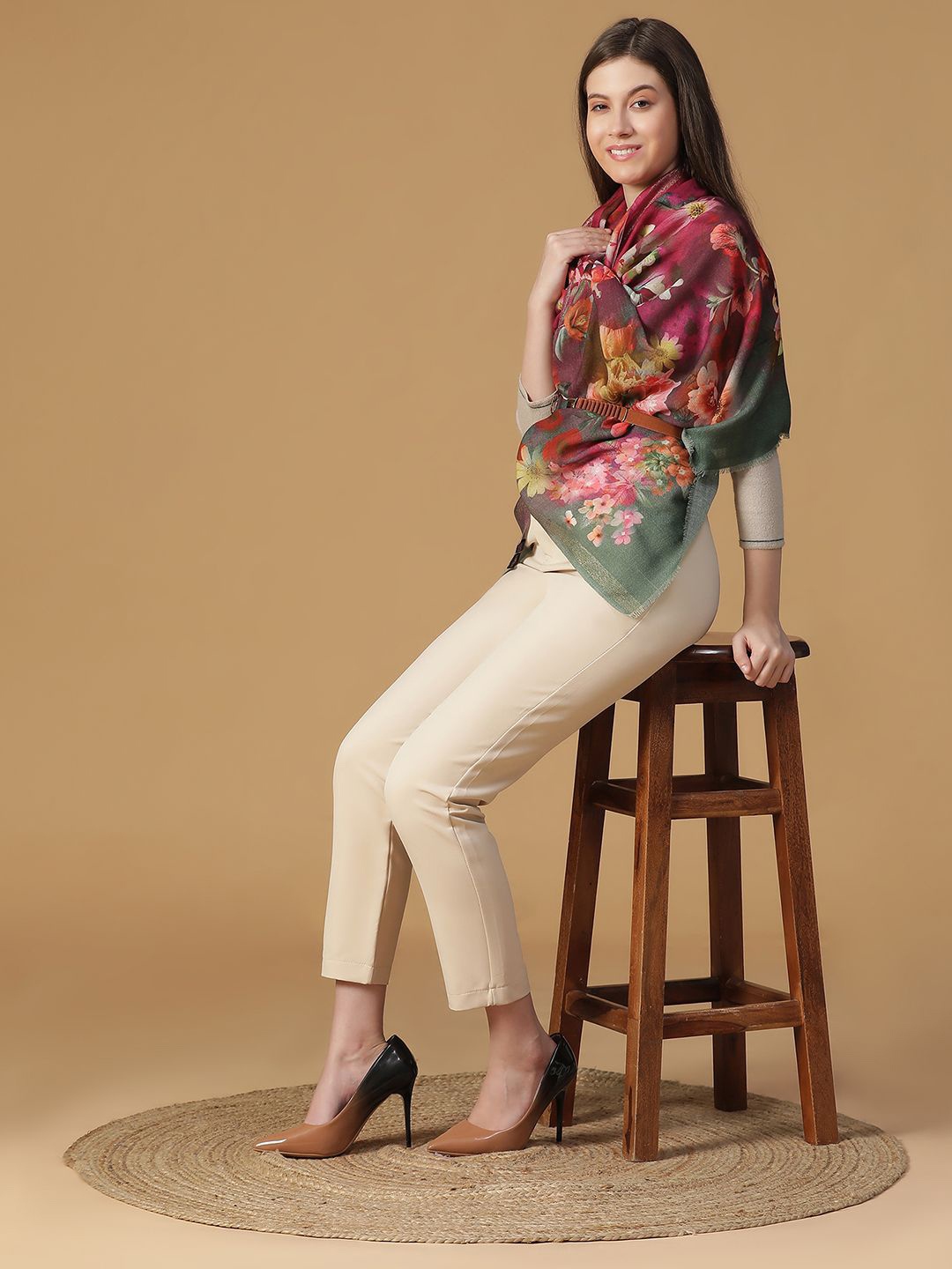 

SHINGORA Women Floral Printed Stole, Green