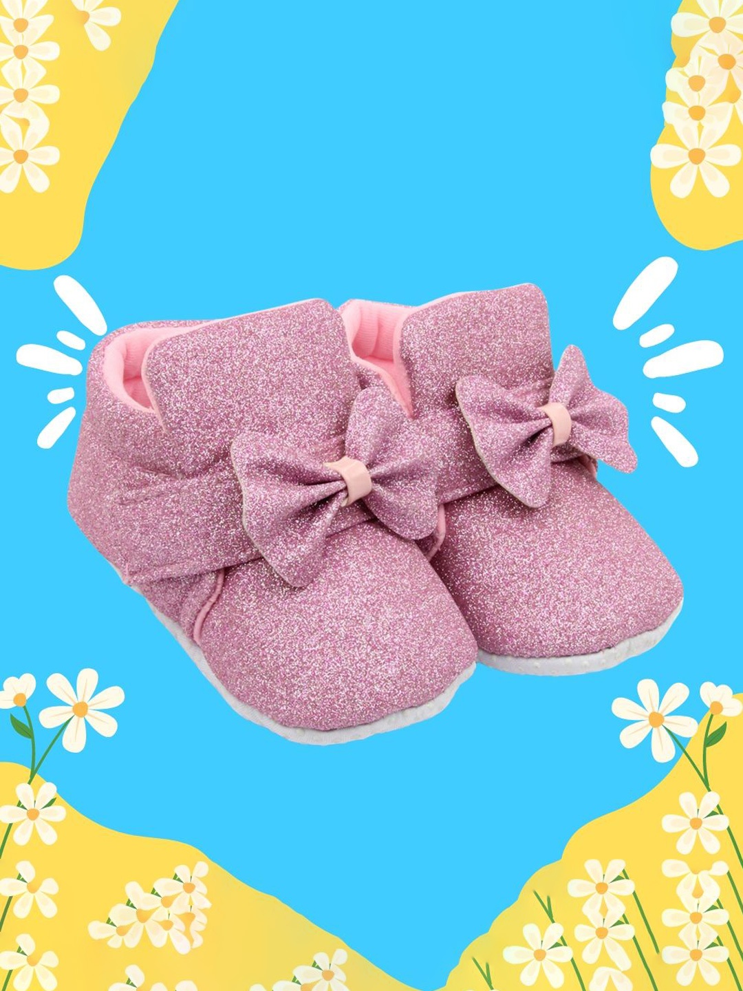 

NESKA MODA Unisex Kids Cotton Bow Booties, Pink