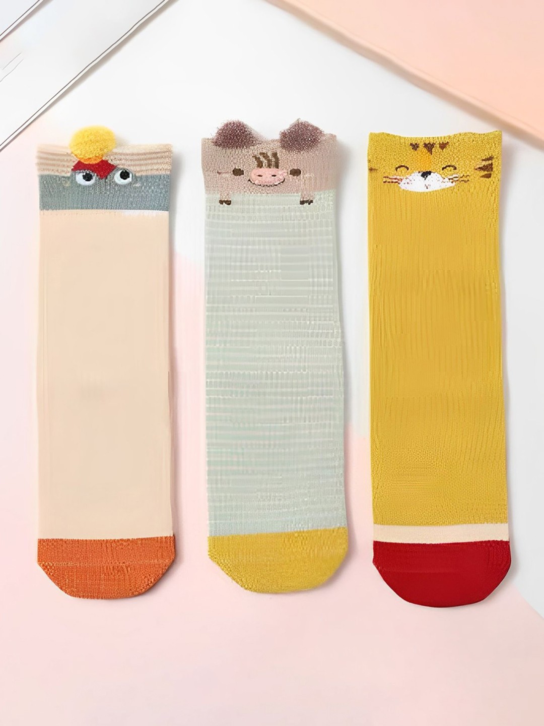 

SYGA Kids Pack Of 3 Patterned Cotton Above Knee Length Socks, Yellow