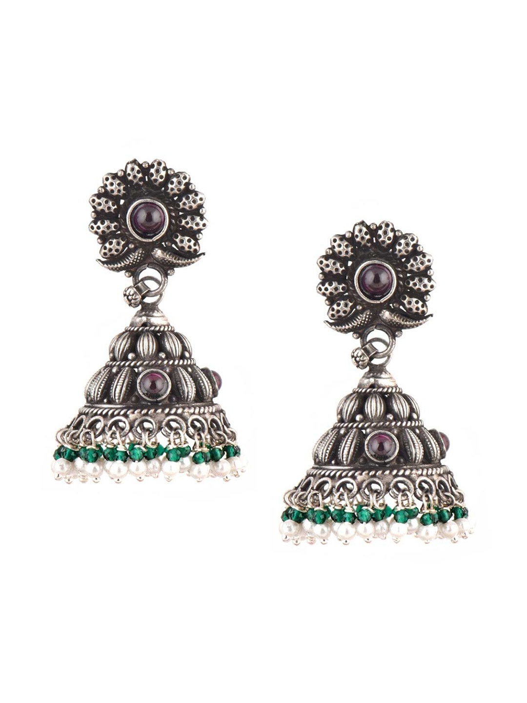 

Indianshelf 92.5 Sterling Silver Artificial Stones Studded Dome Shaped Jhumkas