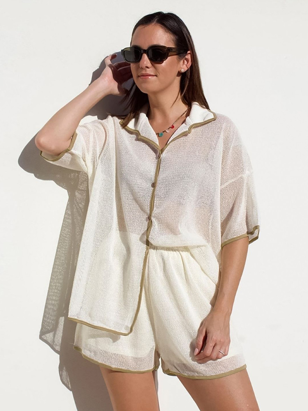 

KPOP V-Neck Short Sleeves Top & Shorts Co-Ords, Brown