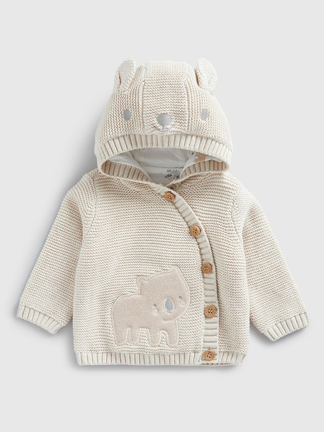 

mothercare Unisex Kids Embroidered Detail Hooded Cotton Cardigan Sweater, Cream