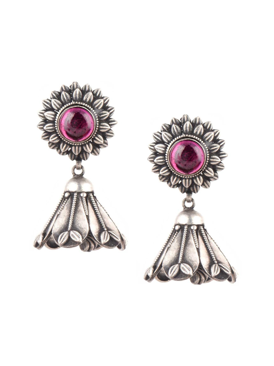 

Indianshelf 92.5 Sterling Silver Stone Studded Contemporary Jhumkas