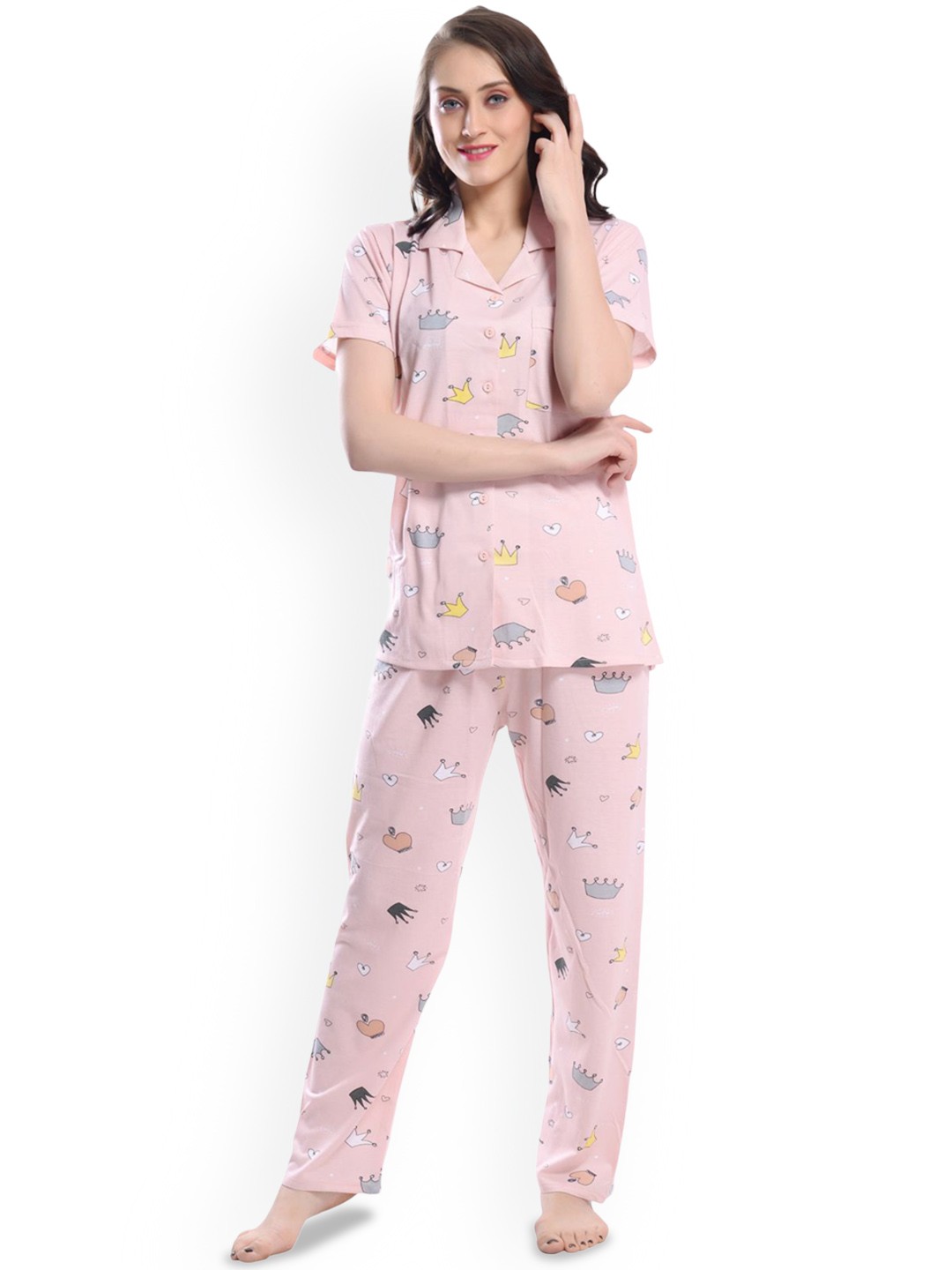 

SHYAM SONS FLAIR Women Graphic Printed Night suit, Pink