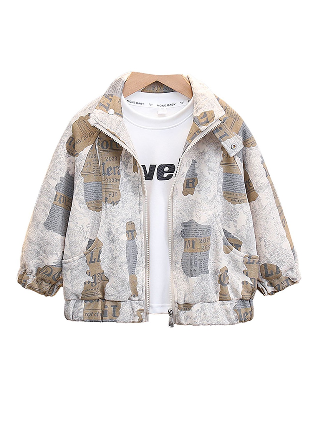 

StyleCast x Revolte Boys Typography Printed Mock Collar Open Front Jacket, Beige