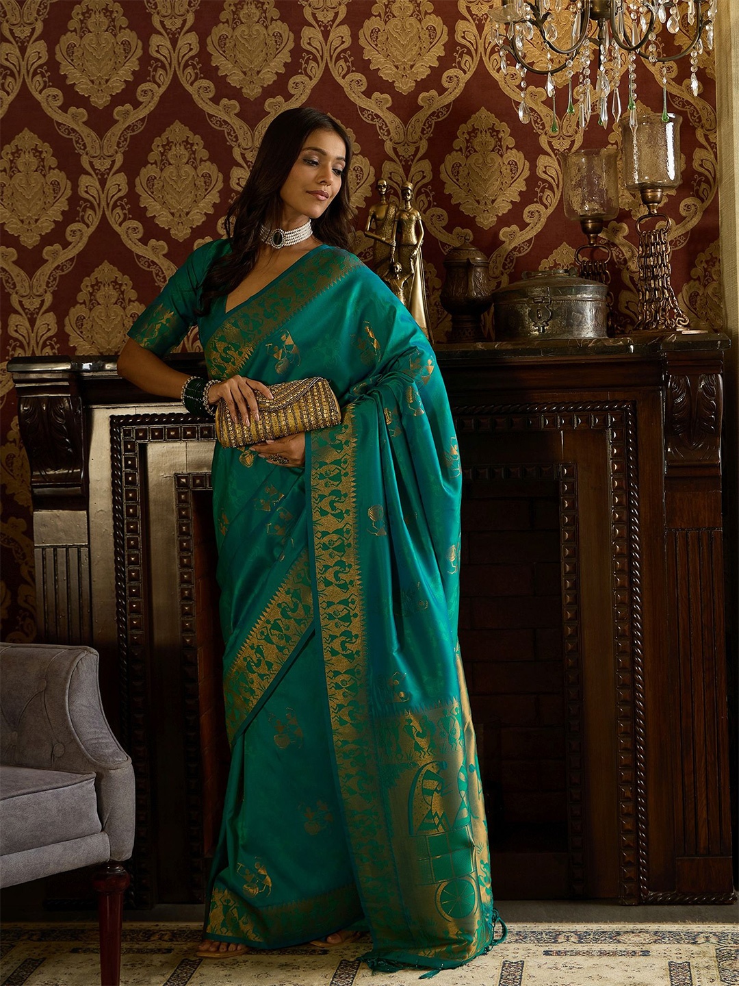 

Dori Woven Design Zari Banarasi Saree, Blue