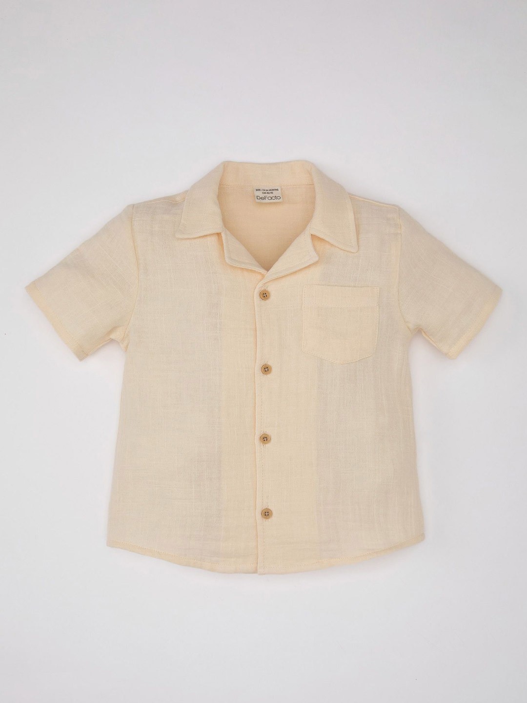 

DeFacto Boys Cuban Collar Solid Cotton Casual Shirt, Cream