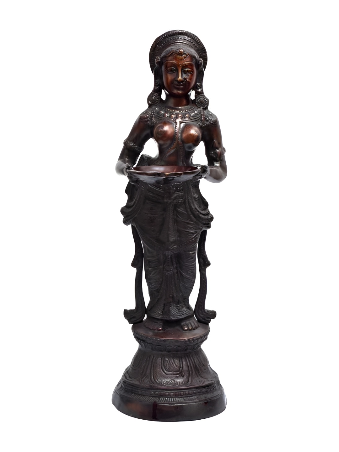 

Indianshelf Bronze Lord Laxmi Holding Textured Brass Diya