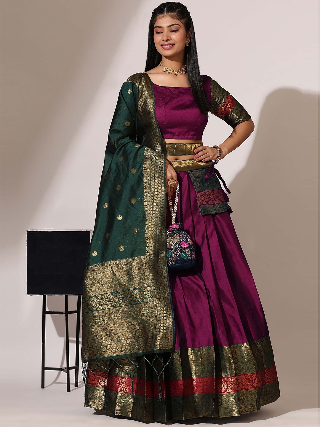 

Fabcartz Semi Stitched Lehenga & Unstitched Blouse With Dupatta, Purple