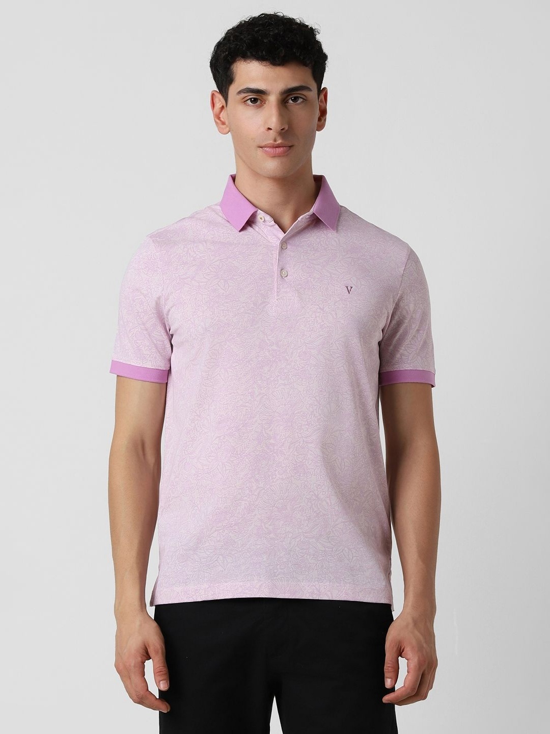 

Van Heusen Men Floral Printed Polo Collar Cotton T-shirt, Purple