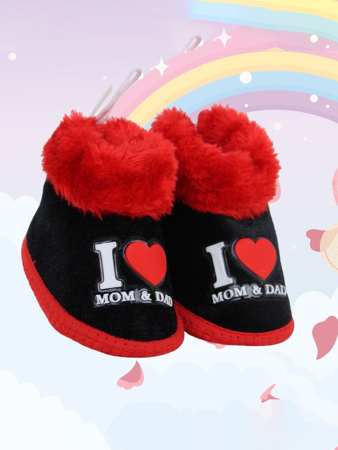 

NESKA MODA Unisex Kids Fur Detail Cotton Booties, Black