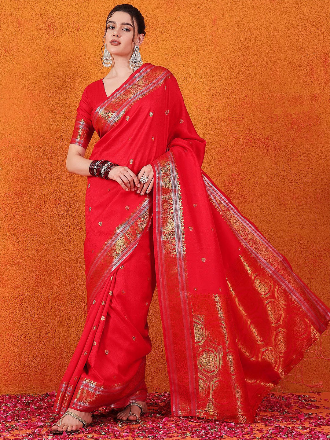 

Sangria Woven Design Banarasi Saree, Red