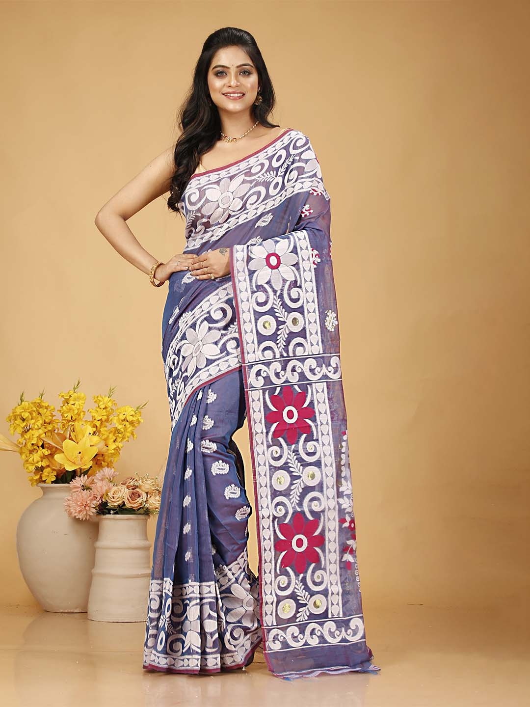 

SLAGHA Woven Design Zari Jamdani Saree, Blue