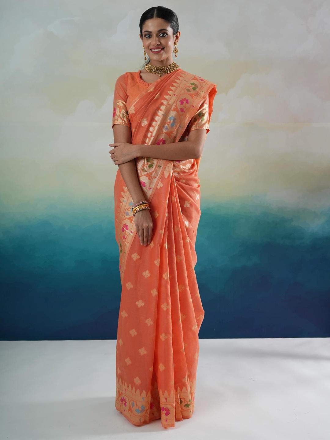 

Sangria Woven Design Banarasi Saree, Orange