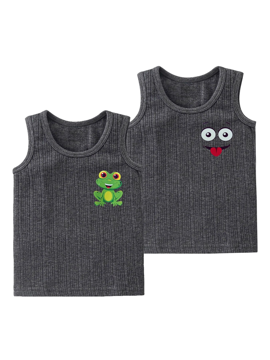 

BAESD Kids Unisex Pack Of 2 Printed Cotton Thermal Tops, Grey melange