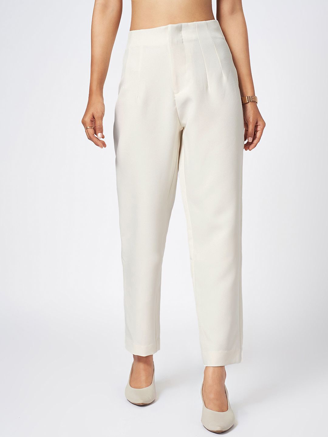 

Annabelle by Pantaloons Women Tapered Fit High-Rise Trousers, Off white