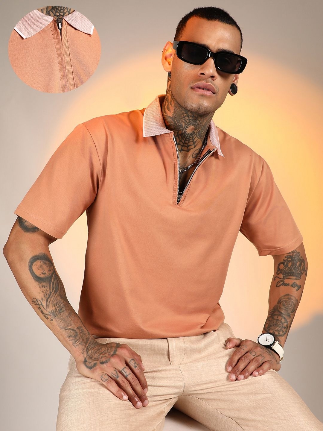 

Campus Sutra Men Solid Polo Collar Cotton T-shirt, Orange