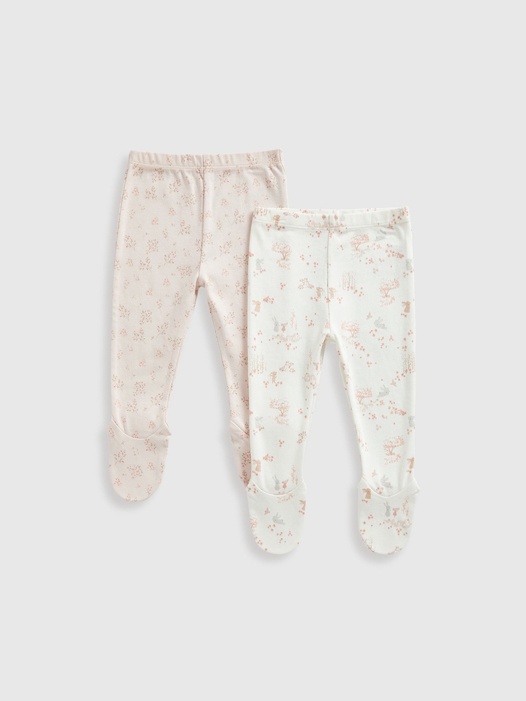 

mothercare Infant Girls Pack Of 2 Printed Pure Cotton Ankle-Length Leggings, White