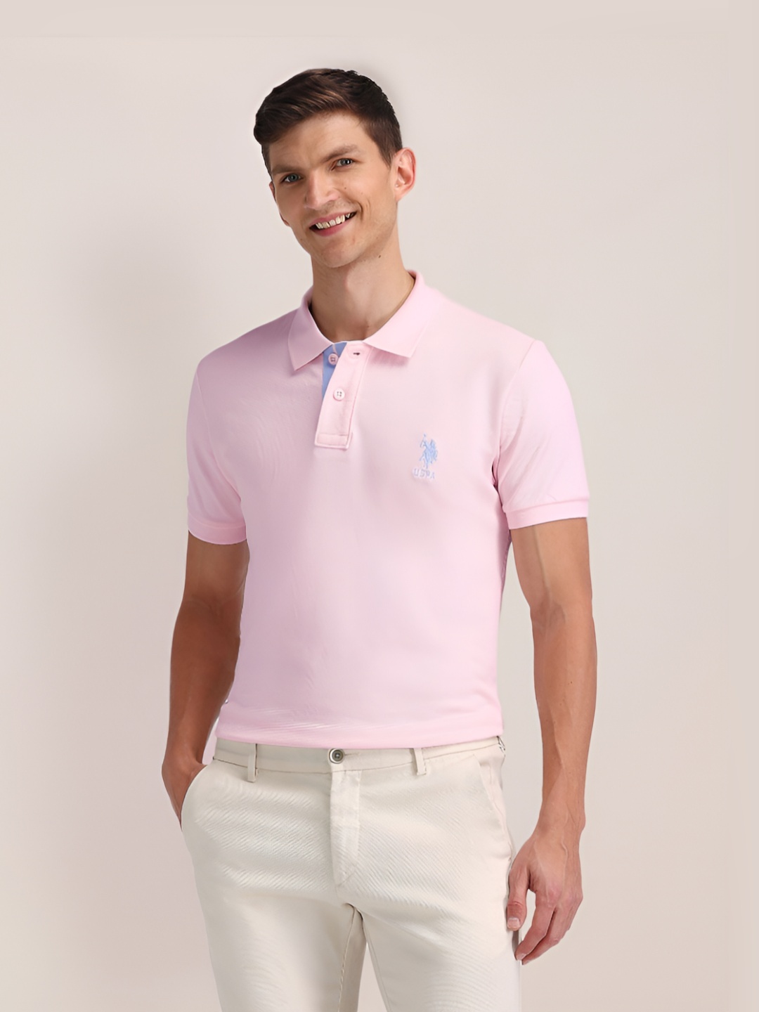 

U.S. Polo Assn. Men Solid Cotton Slim Fit T-shirt, Pink