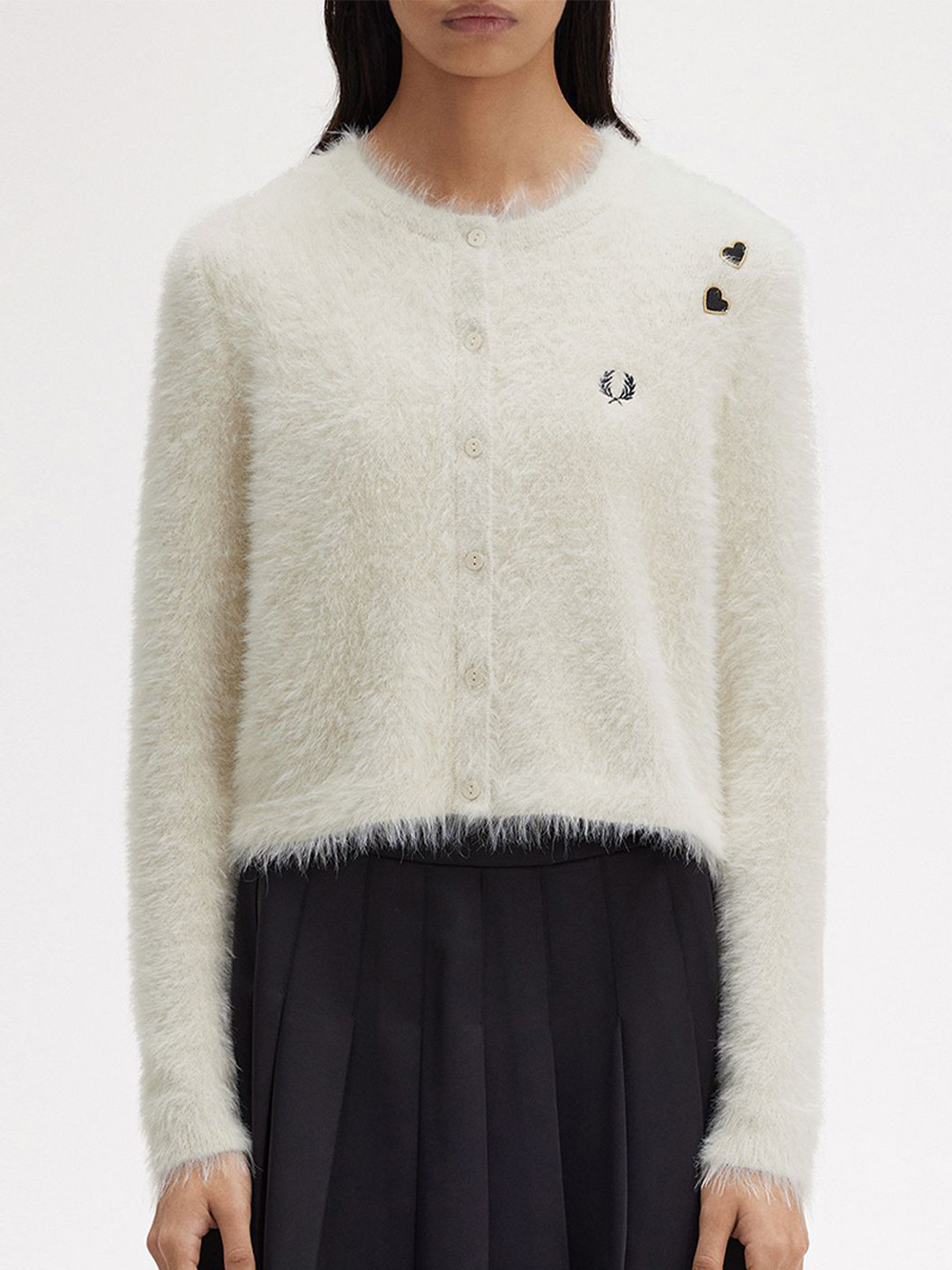 

Fred Perry Women Self Design Cardigan Round Neck Sweater, White