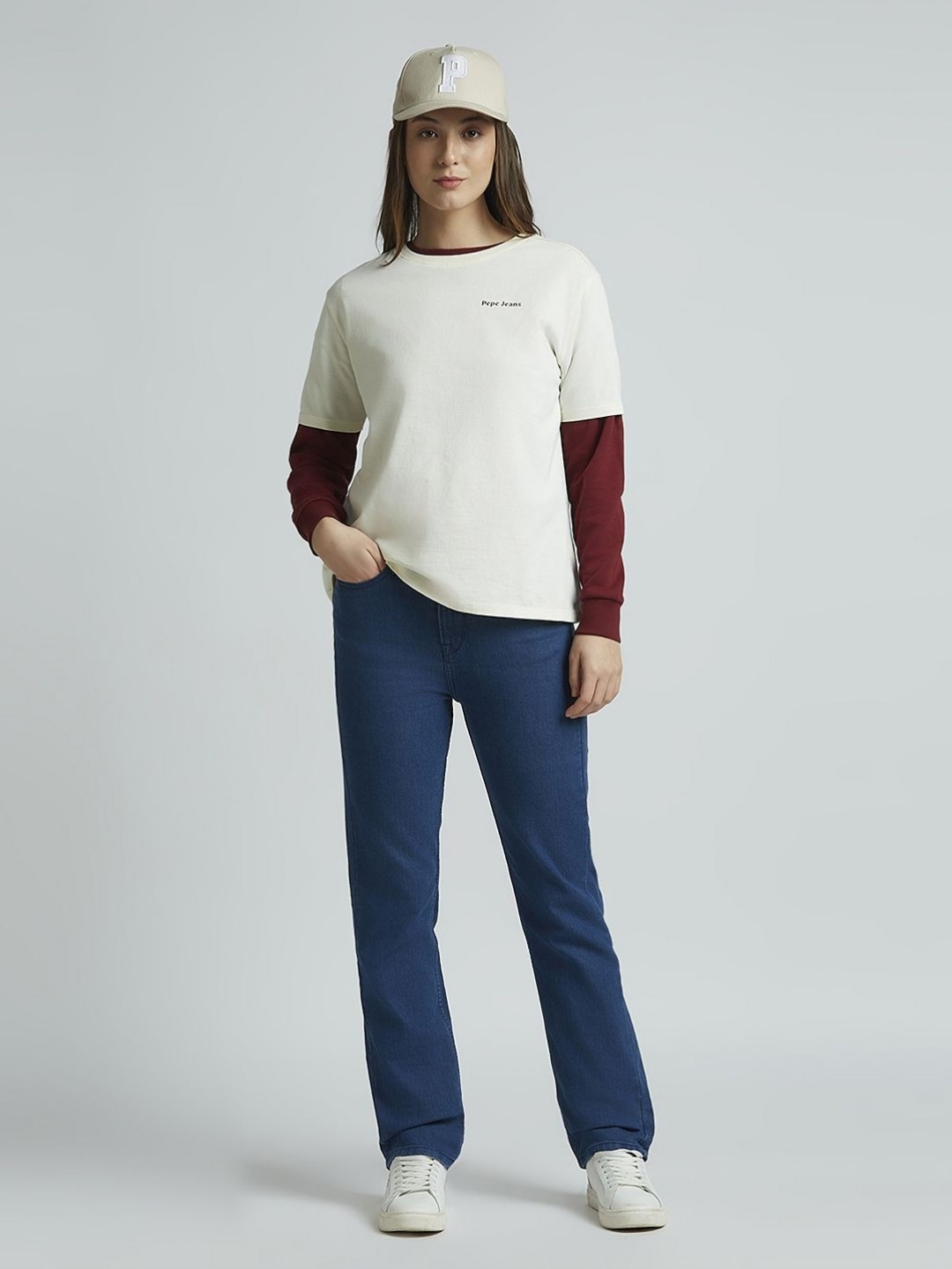 

Pepe Jeans Women Typography Printed Round Neck Pure Cotton T-shirt, White