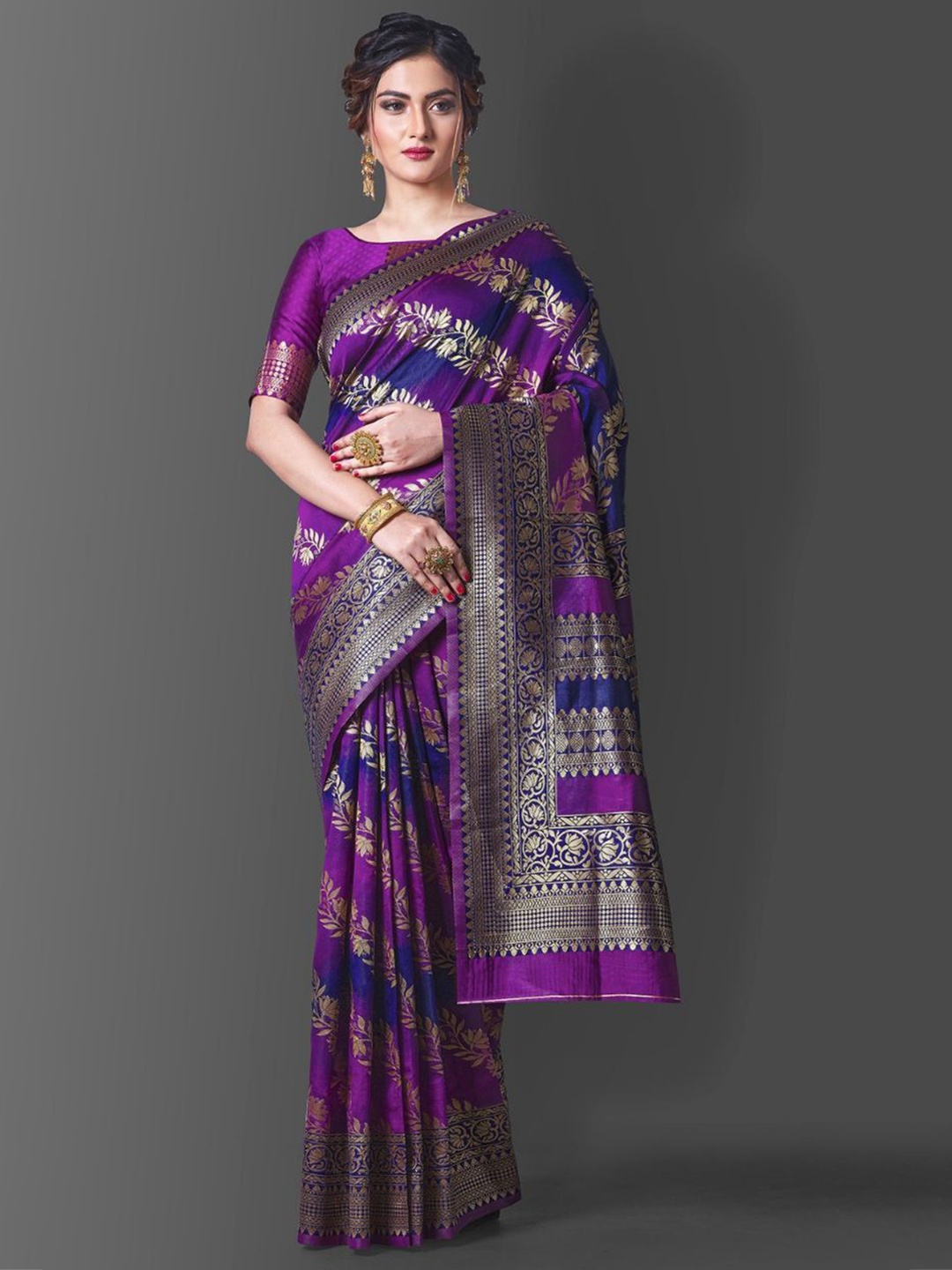 

Quelea Woven Design Zari Pure Silk Banarasi Saree, Purple