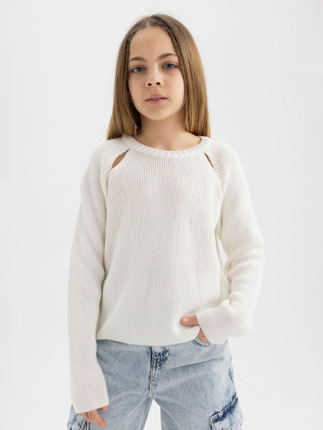 

DeFacto Girls Striped Pullover, White
