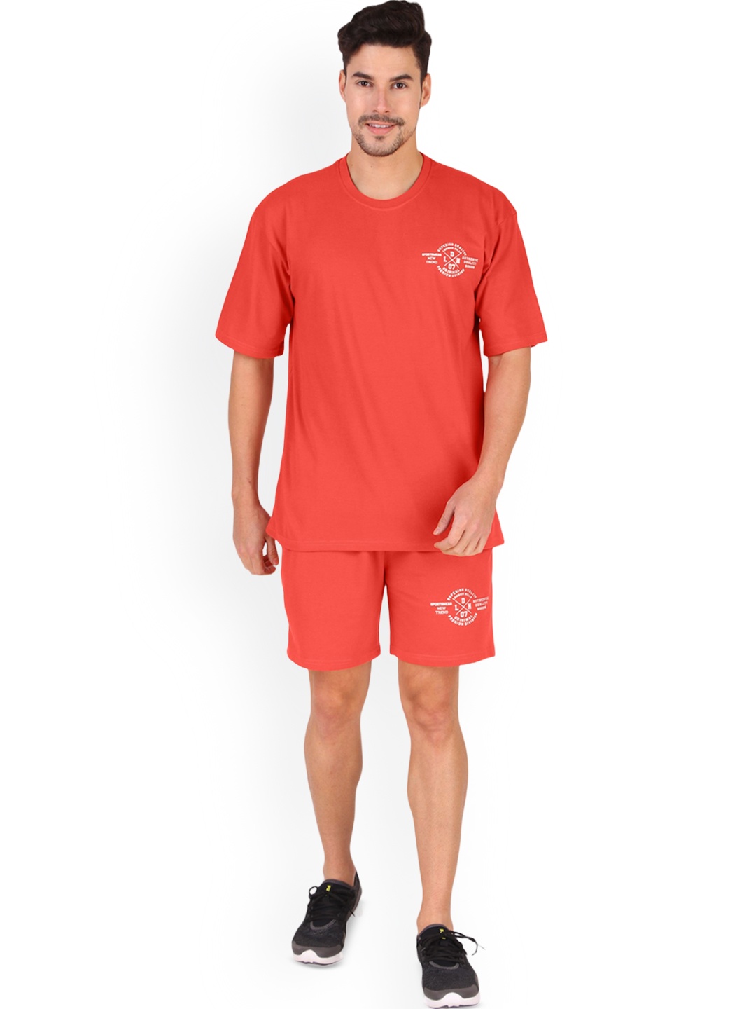 

London Hills Round Neck Short Sleeves Oversized T-Shirt & Shorts, Orange