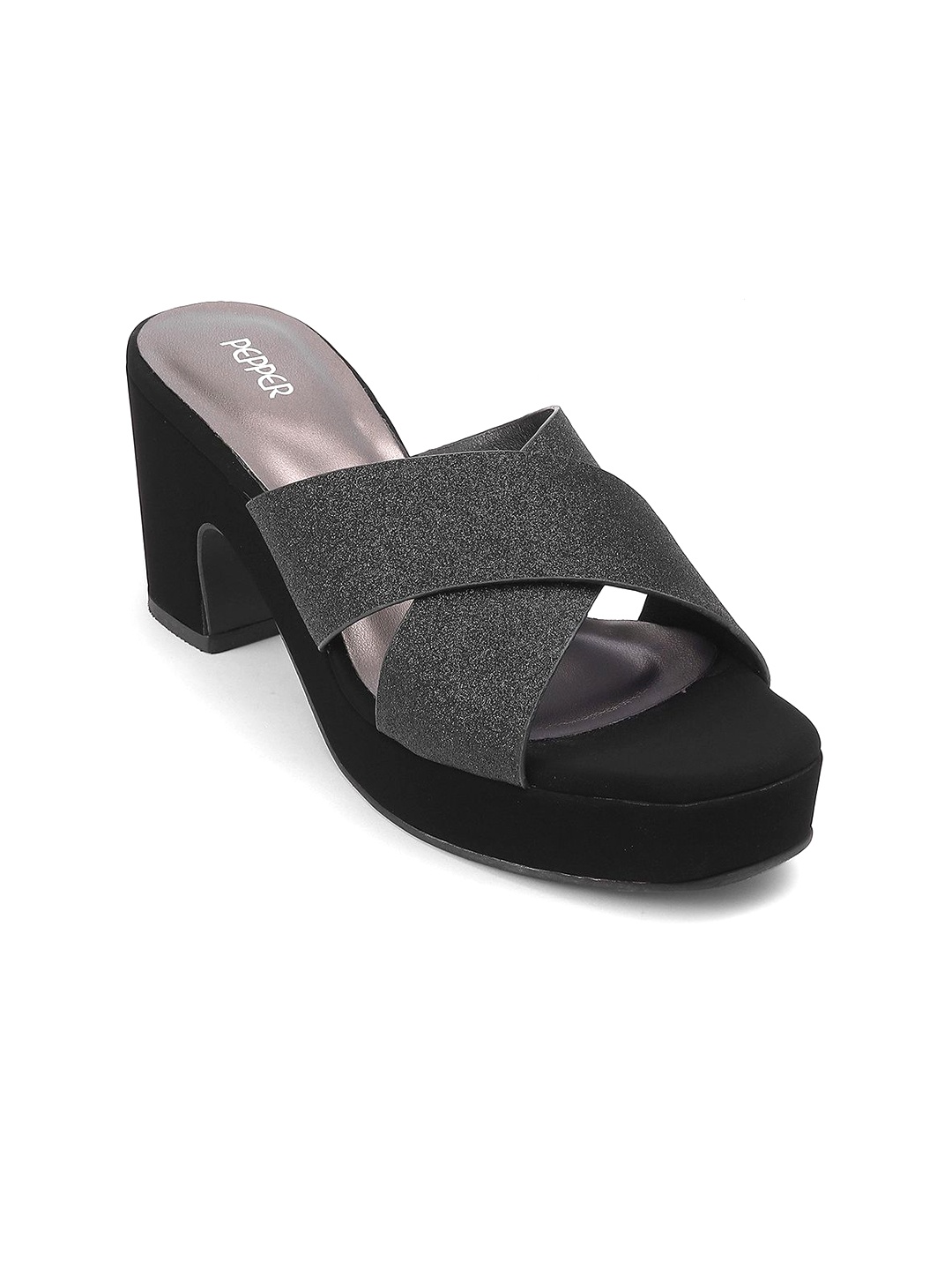 

PEPPER Women Solid Western - Embellished Party Block Sandals Heels, Black